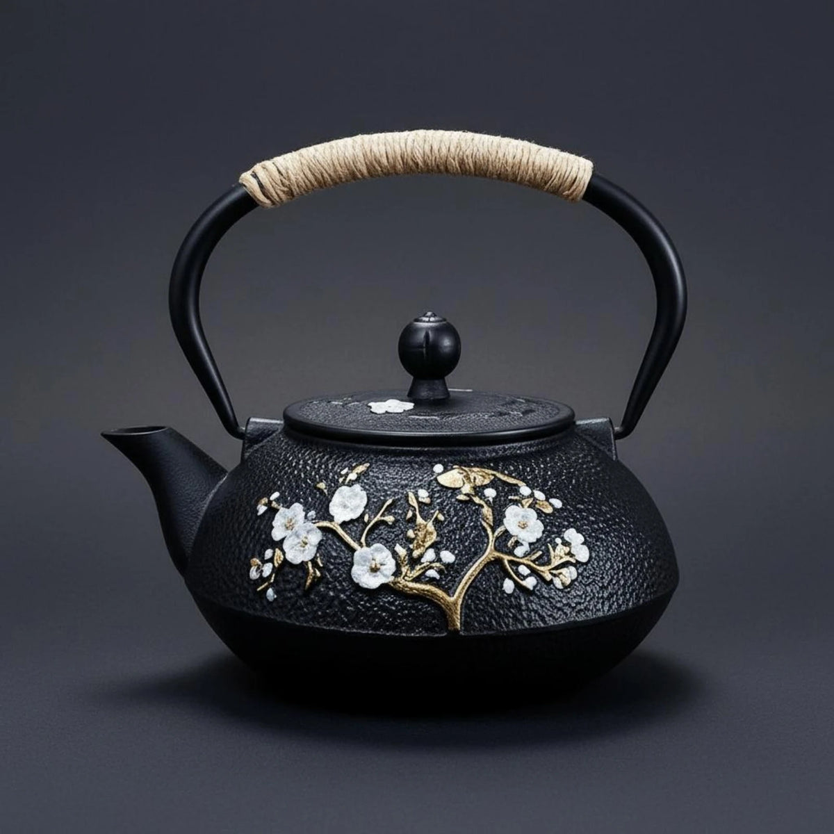 Japanese Floral Cast Iron Teapot