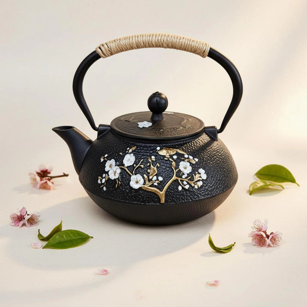 Japanese Floral Cast Iron Teapot