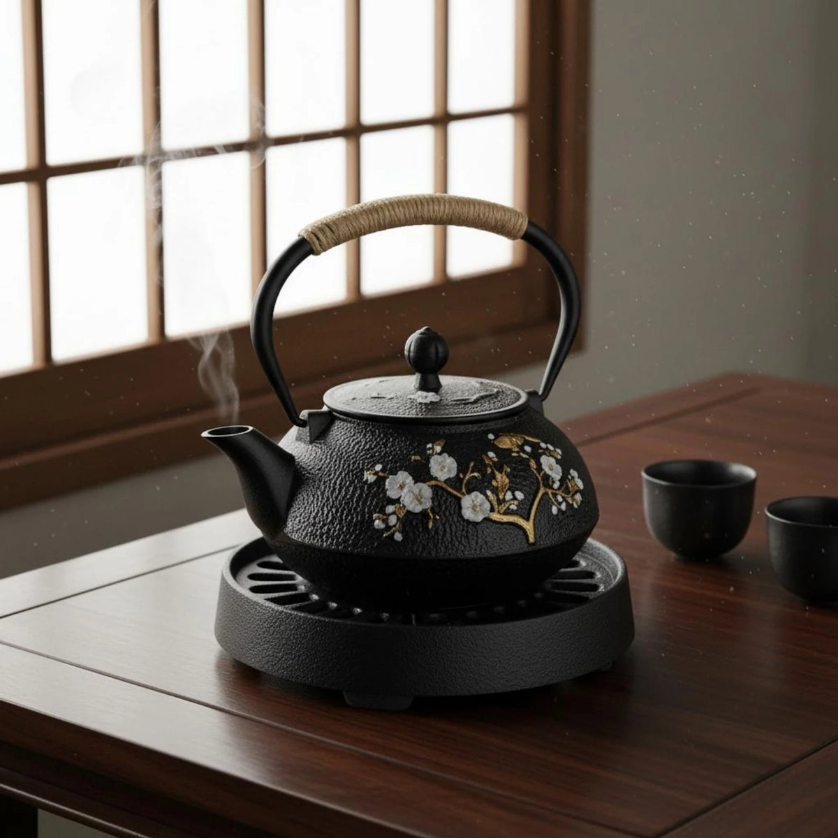 Japanese Floral Cast Iron Teapot